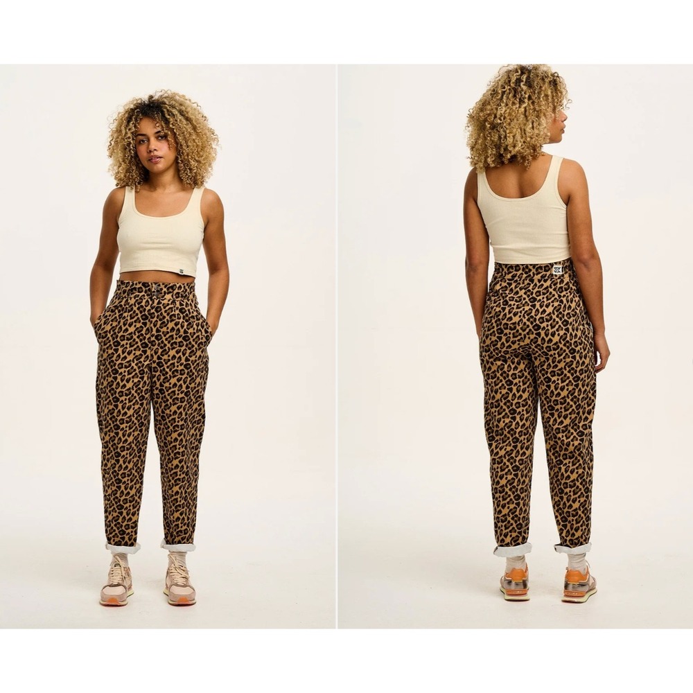 Lucy & Yak Addison Organic Cotton Trousers W36 US14 Petite Leopard HighWaist NEW